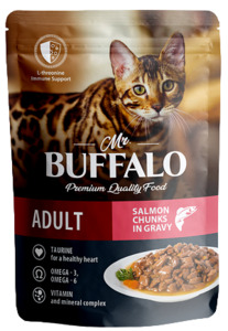 Mr. Buffalo Hair & Skin пауч лосось в соусе для кошек, Буффало