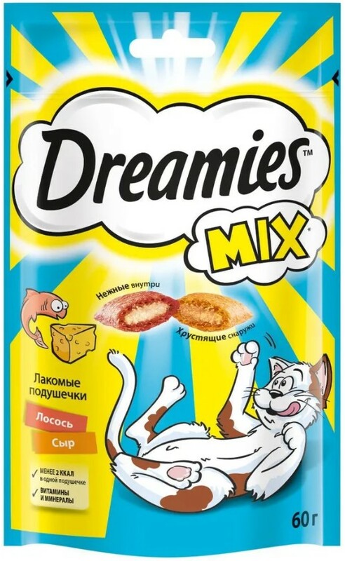 Вискас лакомые подушечки Dreamies Mix с лососем и сыром, Whiskas