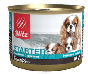 Blitz Sensitive Puppy Turkey with Zucchini, Блитс 200 г суфле