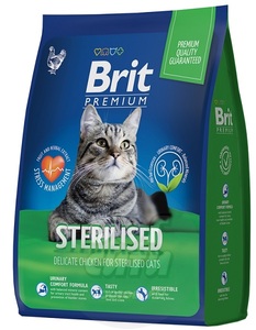 Brit Premium adult cat sterilised chicken производство Россия, Брит 2кг +500г в подарок