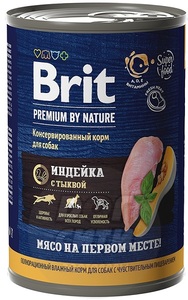 Brit Premium by Nature adult dog sensitive консервы с индейкой и тыквой, Брит 410 г
