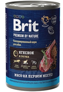 Brit Premium by Nature adult dog sensitive консервы с ягненком и гречкой, Брит 410 г