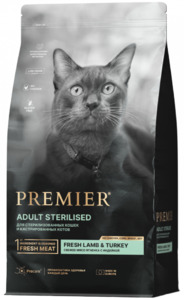 Premier Cat Sterilised свежее мясо Ягненок и Индейкадля, Премьер