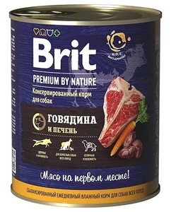 Брит Premium Adult Dog консервы говядина и печень, Brit