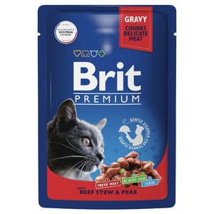 Brit Premium Adult Cat Пауч говядина и горошек, Брит 85г