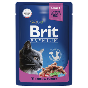 Brit Premium Adult Cat Пауч цыплёнок и индейка, Брит 85г