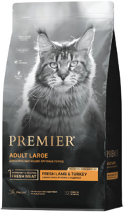 Premier Cat свежее мясо ягненка с индейкой для кошек крупных пород, Премьер Кэт