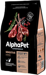 AlphaPet Superpremium с ягненком для взрослых кошек с чувствительным пищеварением, АльфаПет 1,5 кг