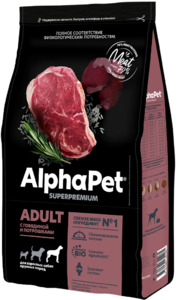 AlphaPet Superpremium с Говядиной и потрошками для собак крупных пород, АльфаПет