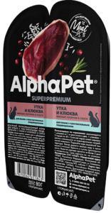 AlphaPet Superpremium Утка и клюква Мясные кусочки в соусе для кошек c чувствительным пищеварением, АльфаПет 80 г