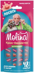 Функциональное крем-лакомство Molina с лососем для взрослых кошек Вывод комков шерсти из желудка, Молина
