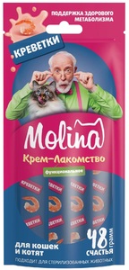 Функциональное крем-лакомство Molina с креветками для взрослых кошек, Молина