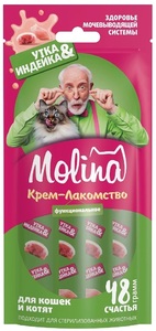 Функциональное крем-лакомство Molina с Уткой и индейкой для кошек Здоровье мочевыводящей системы, Молина 48 г