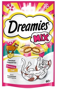 Вискас лакомые подушечки Dreamies MIX с говядиной и сыром, Whiskas