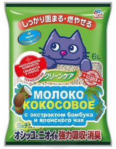 Наполнитель комкующийся Japan Premium Pet молоко кокосовое и аромат японского чая 6 л